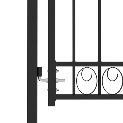 Fence Gate with Arched Top Steel 100x150 cm Black