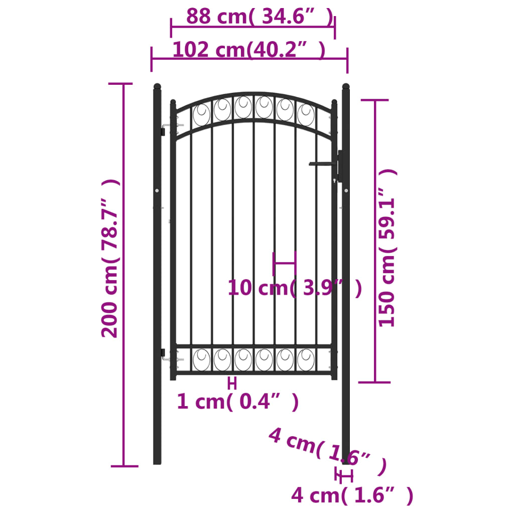 Fence Gate with Arched Top Steel 100x150 cm Black