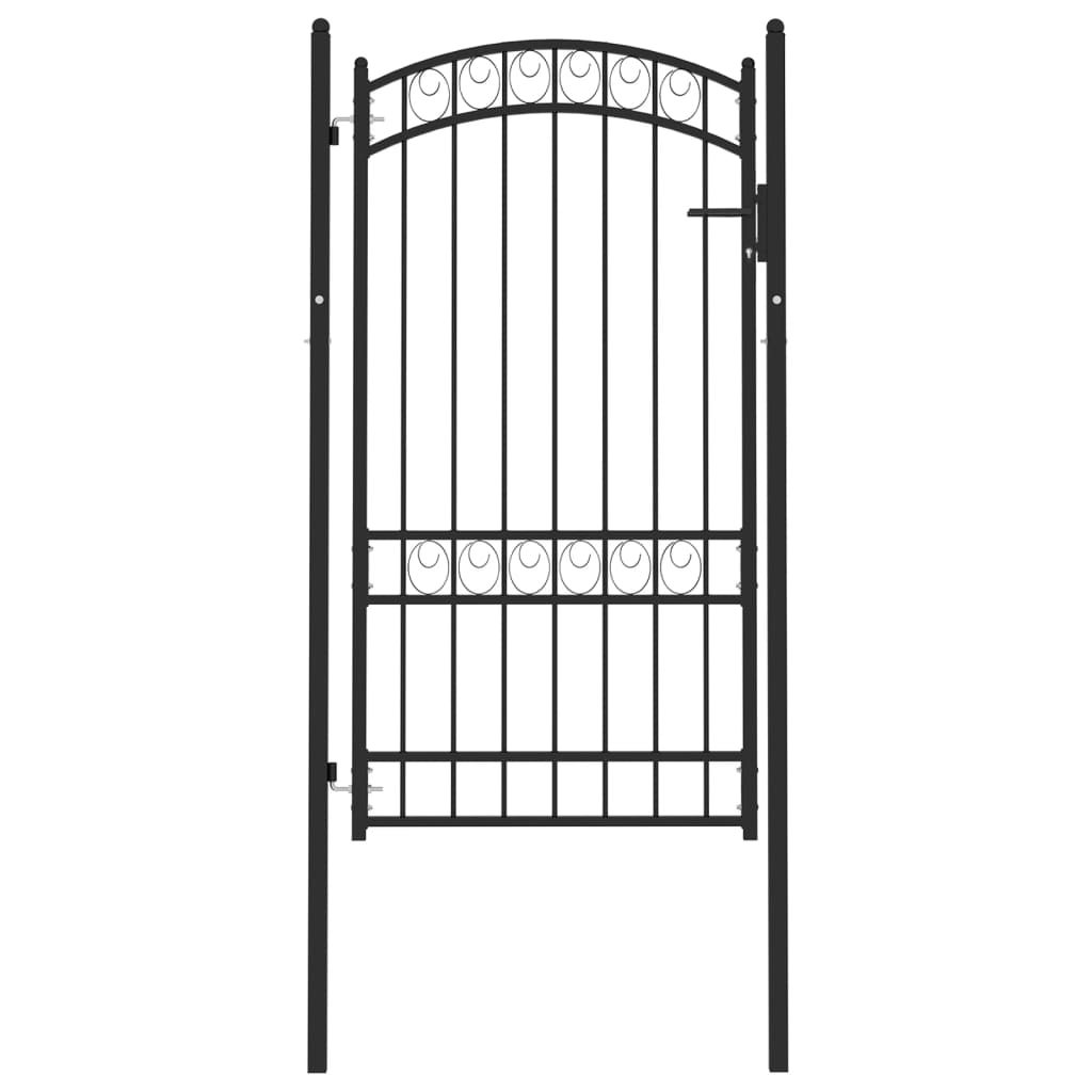 Fence Gate with Arched Top Steel 100x175 cm Black