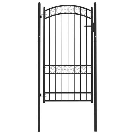 Fence Gate with Arched Top Steel 100x175 cm Black