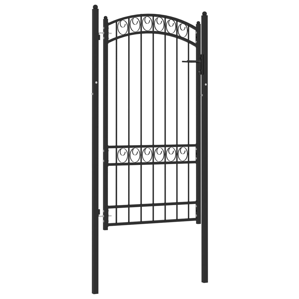 Fence Gate with Arched Top Steel 100x175 cm Black