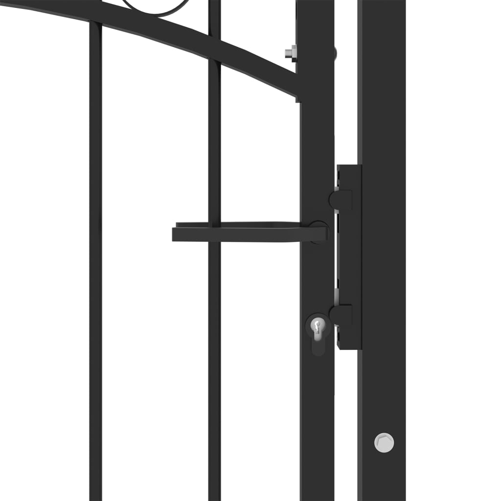 Fence Gate with Arched Top Steel 100x175 cm Black