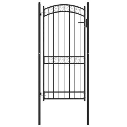 Fence Gate with Arched Top Steel 100x200 cm Black