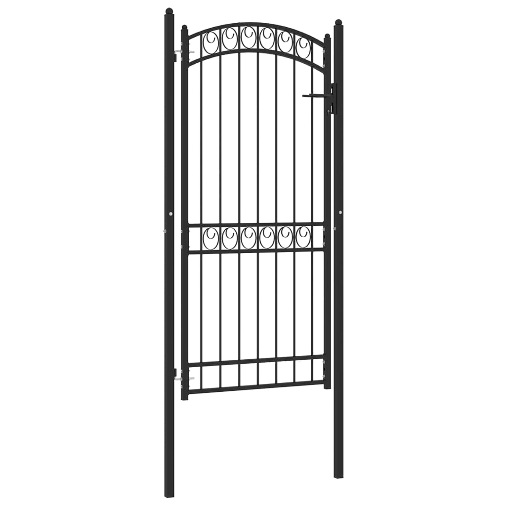 Fence Gate with Arched Top Steel 100x200 cm Black