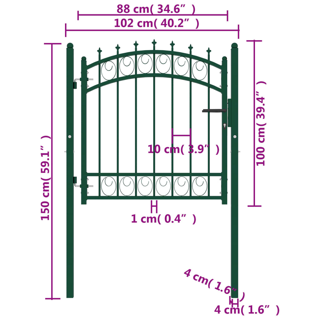 Fence Gate with Spikes Steel 100x100 cm Green