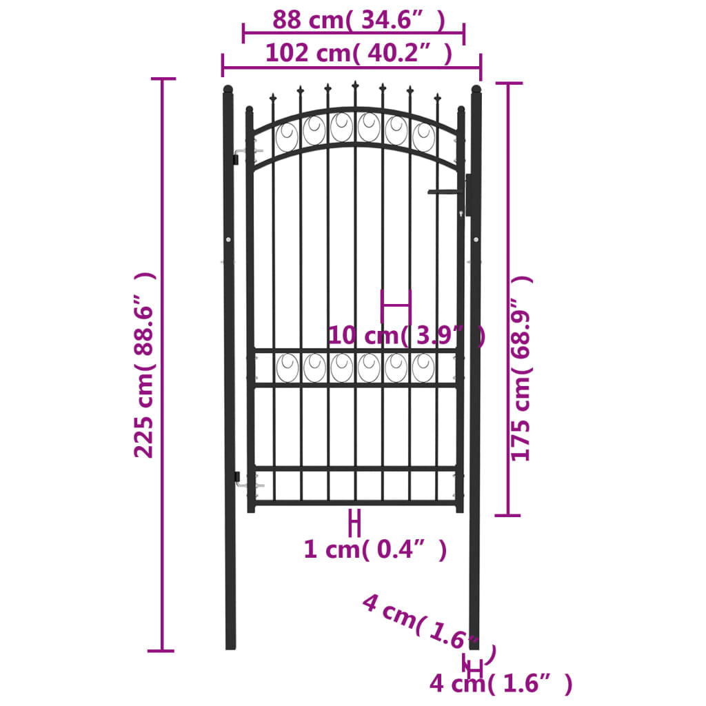 Fence Gate with Spikes Steel 100x175 cm Black