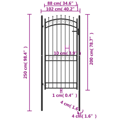 Fence Gate with Spikes Steel 100x200 cm Black