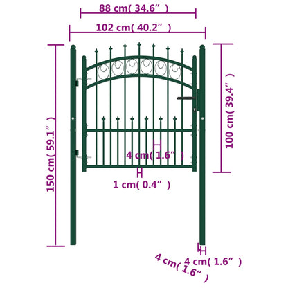 Fence Gate with Spikes Steel 100x100 cm Green