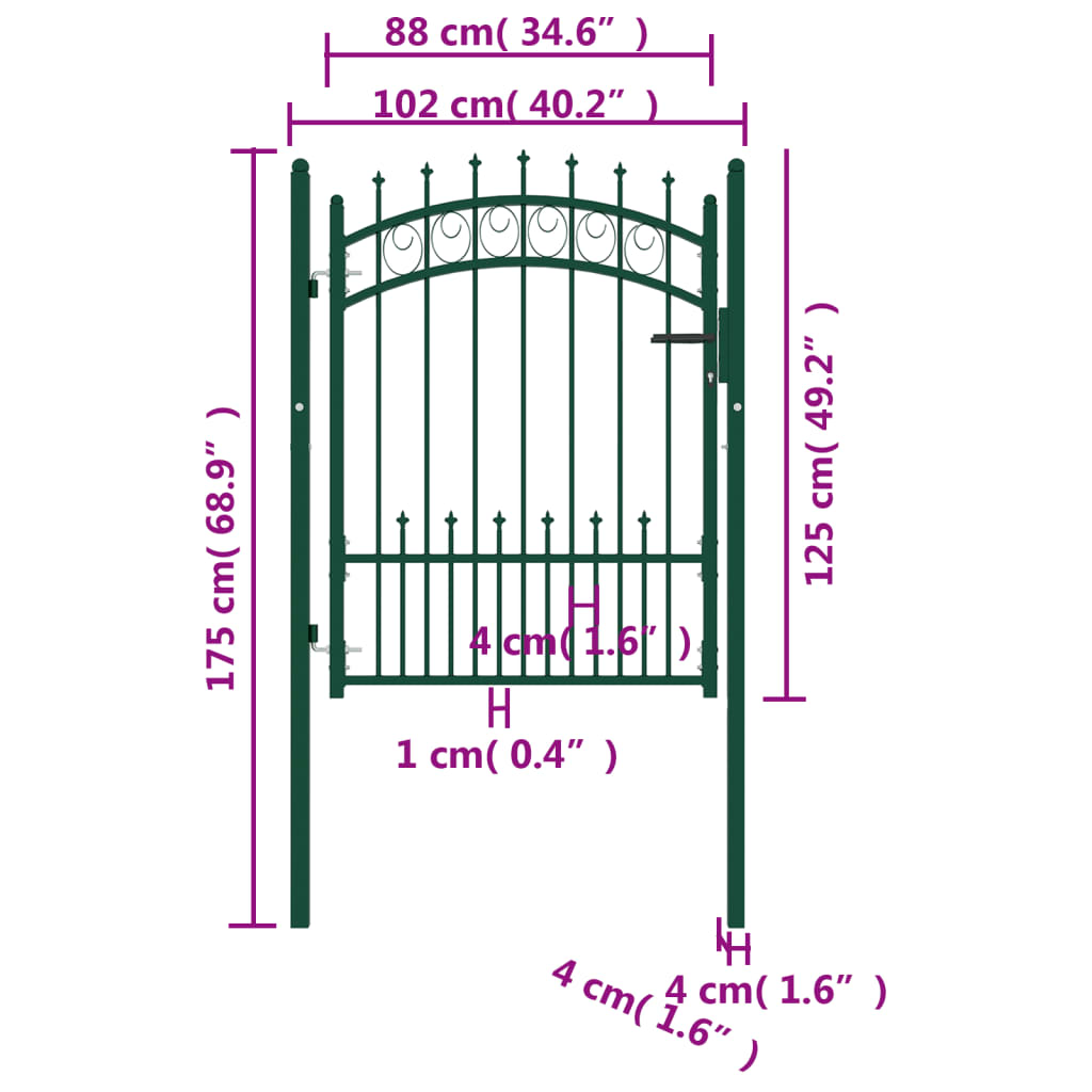 Fence Gate with Spikes Steel 100x125 cm Green