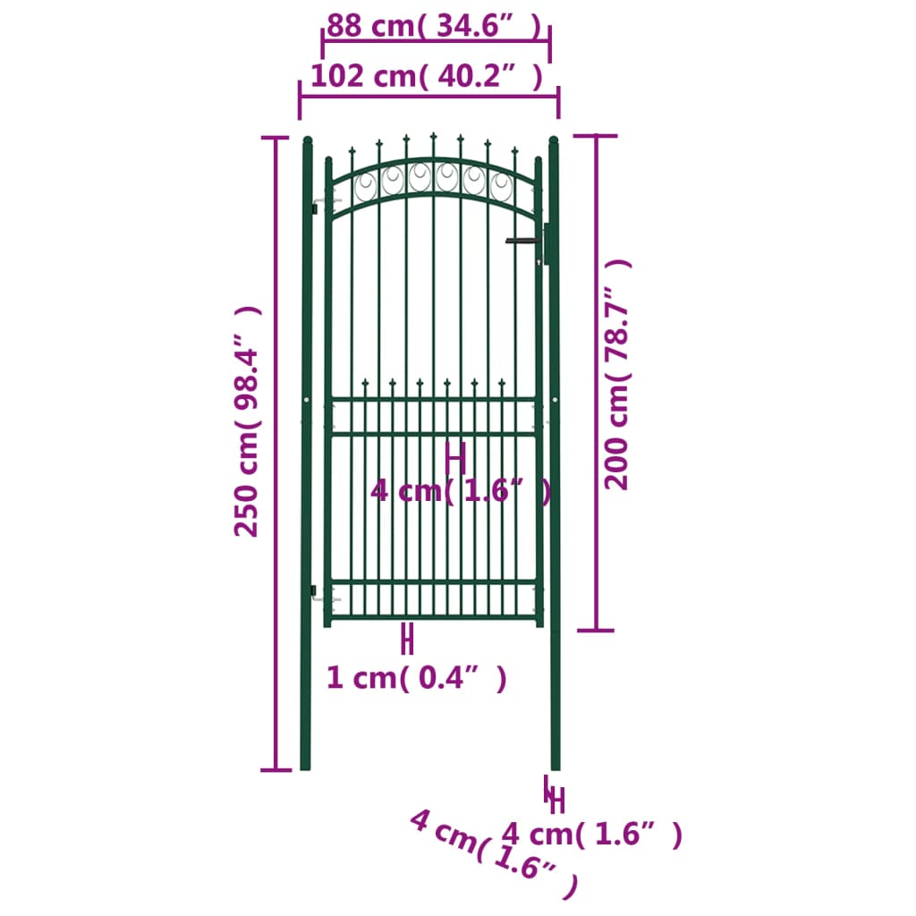 Fence Gate with Spikes Steel 100x200 cm Green