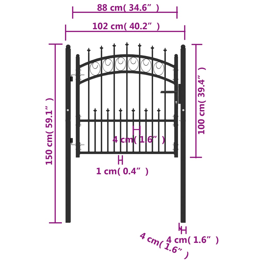 Fence Gate with Spikes Steel 100x100 cm Black