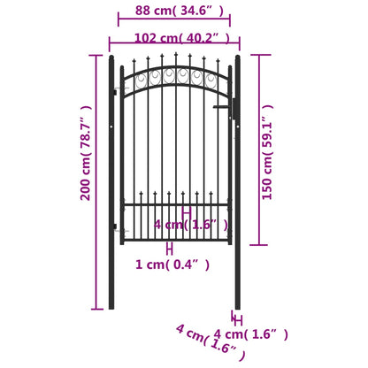 Fence Gate with Spikes Steel 100x150 cm Black