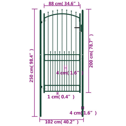 Fence Gate with Spikes Steel 100x200 cm Green