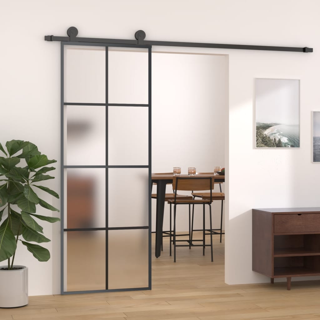 Sliding Door Aluminium and ESG Glass 76x205 cm Black