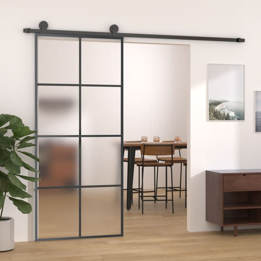 Sliding Door Aluminium and ESG Glass 90x205 cm Black