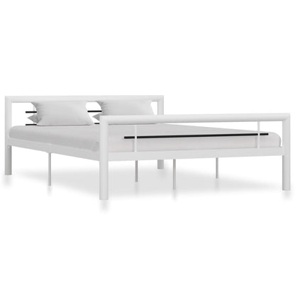 Bed Frame without Mattress White and Black Metal 140x200 cm