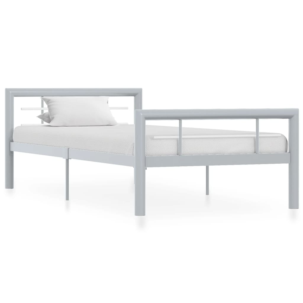 Bed Frame without Mattress Grey and White Metal 100x200 cm