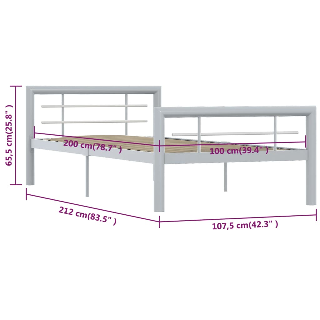 Bed Frame without Mattress Grey and White Metal 100x200 cm