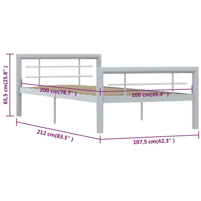 Bed Frame without Mattress Grey and White Metal 100x200 cm