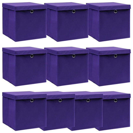 Storage Boxes with Lids 10 pcs Purple 32x32x32 cm Fabric