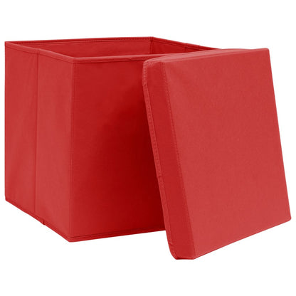 Storage Boxes with Lids 4 pcs Red 32x32x32 cm Fabric