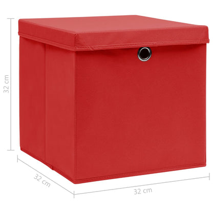 Storage Boxes with Lids 4 pcs Red 32x32x32 cm Fabric