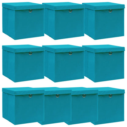 Storage Boxes with Lids 10 pcs Baby Blue 32x32x32 cm Fabric