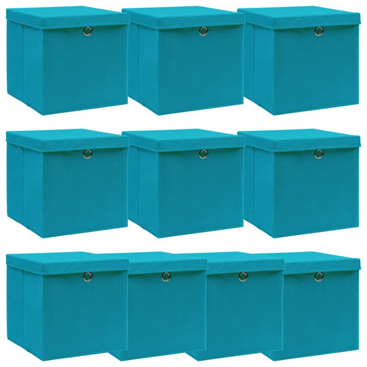 Storage Boxes with Lids 10 pcs Baby Blue 32x32x32 cm Fabric