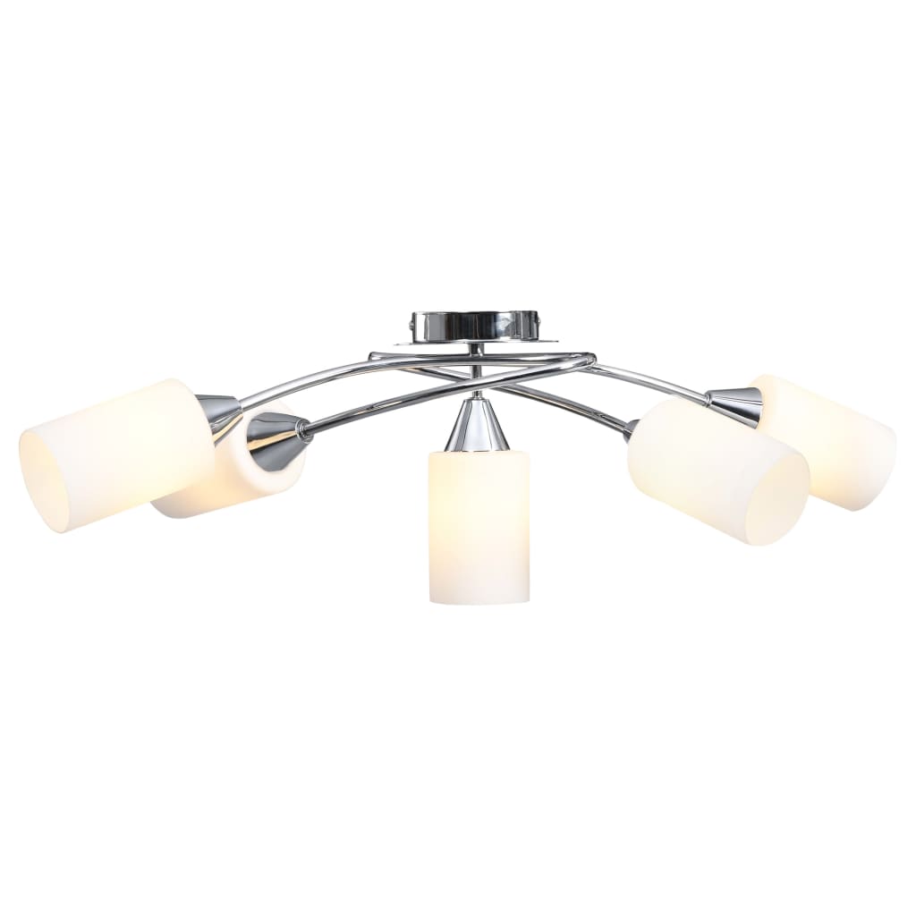 Ceiling Lamp with Ceramic Shades for 5 E14 Bulbs White Cone