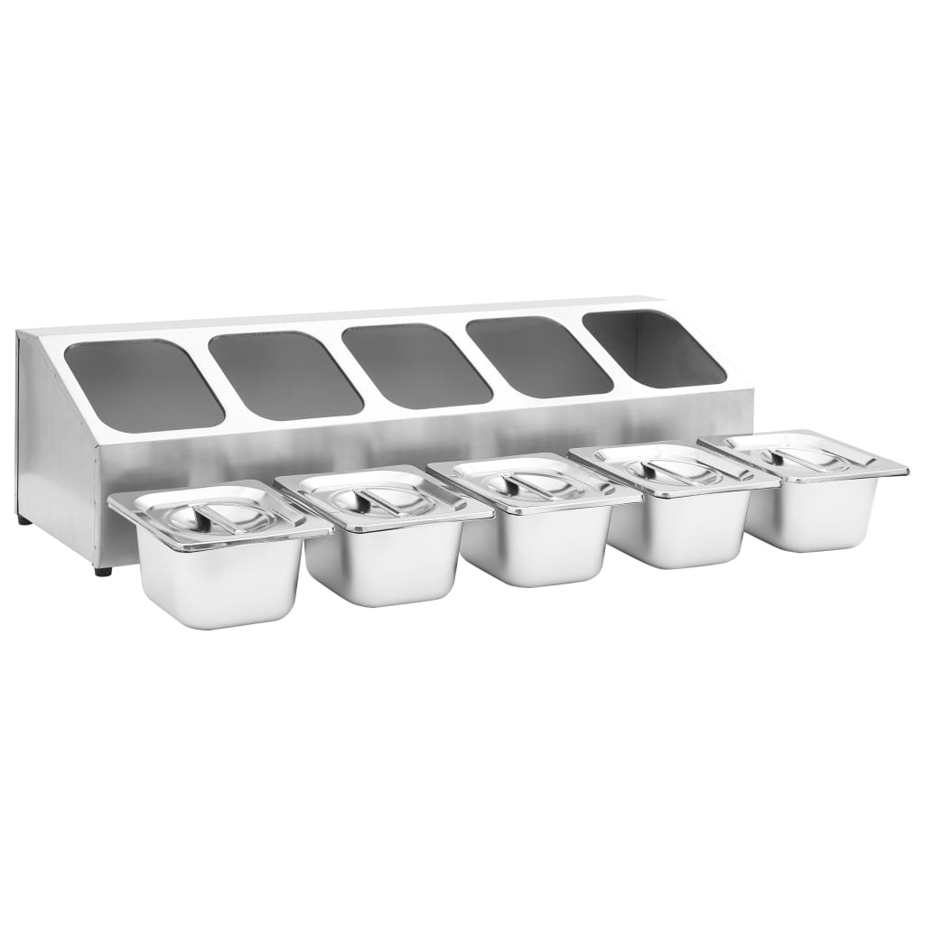 Gastronorm Container Holder with 5 GN 1/6 Pan Stainless Steel