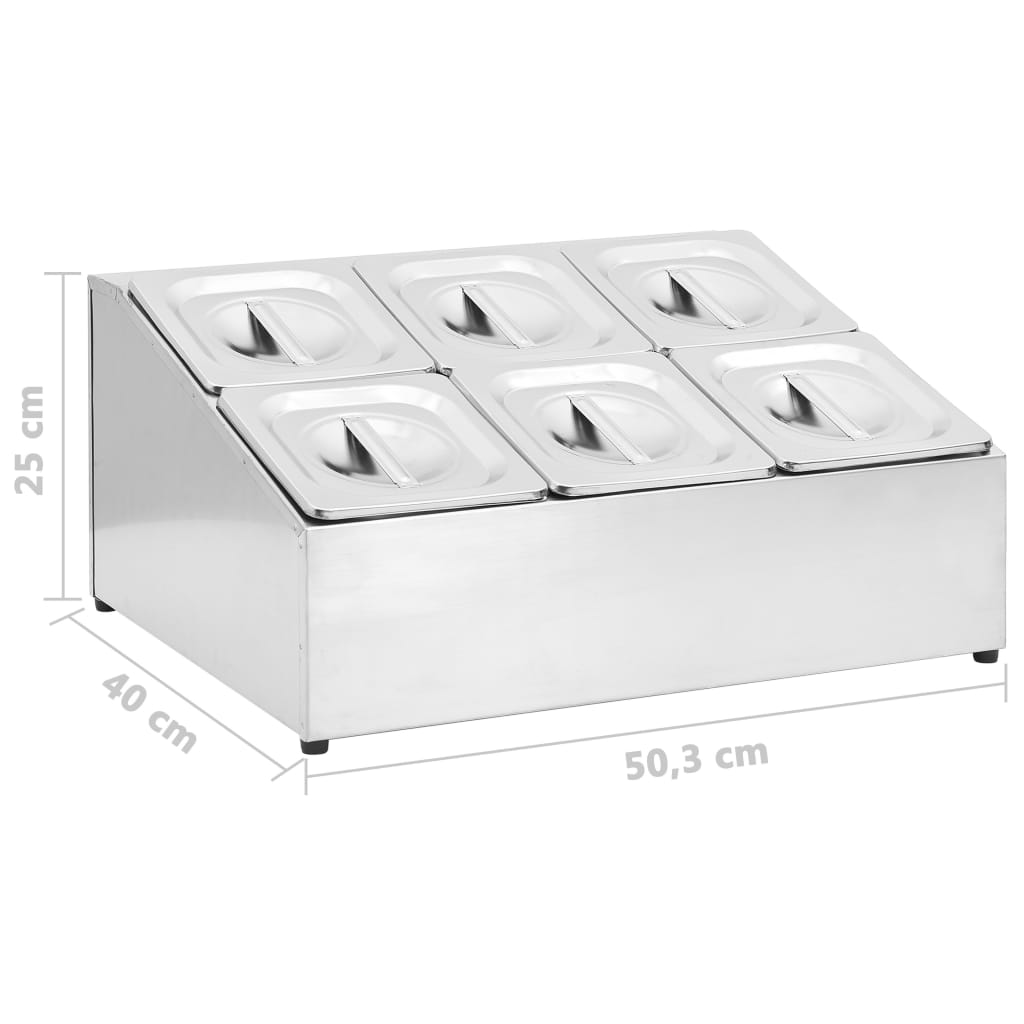 Gastronorm Container Holder with 6 GN 1/6 Pan Stainless Steel