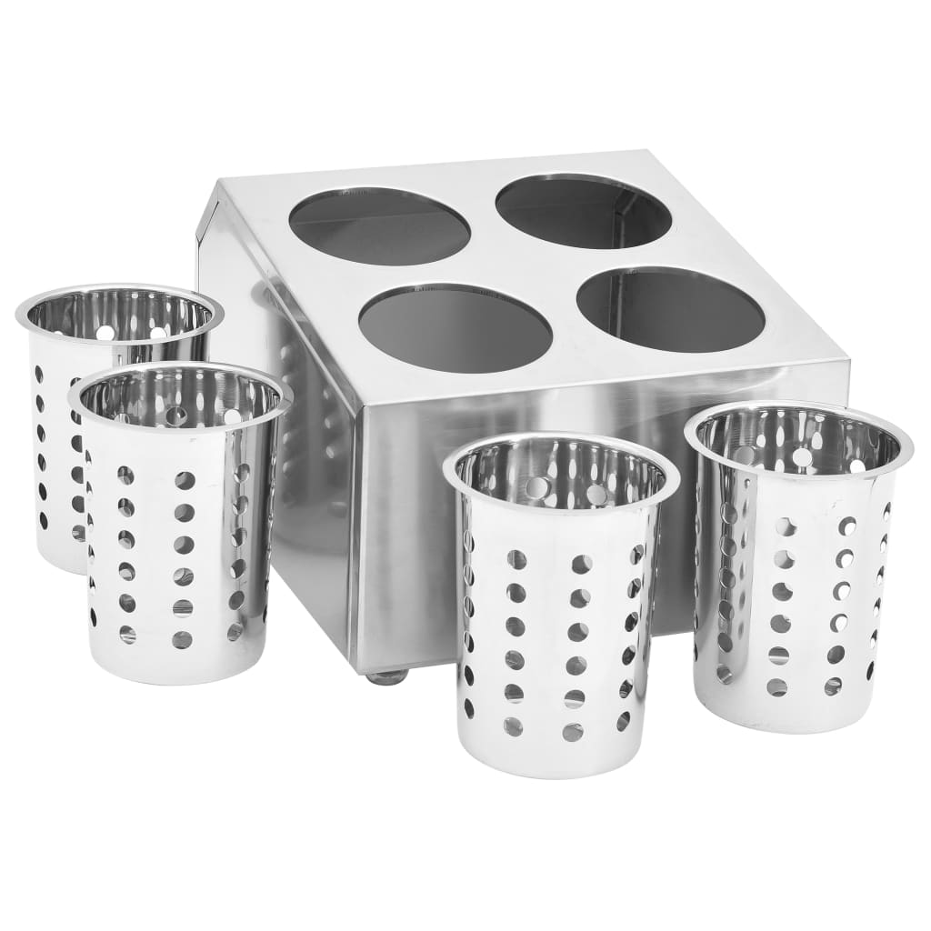 Cutlery Holder 4 Grids Square Stainless Steel