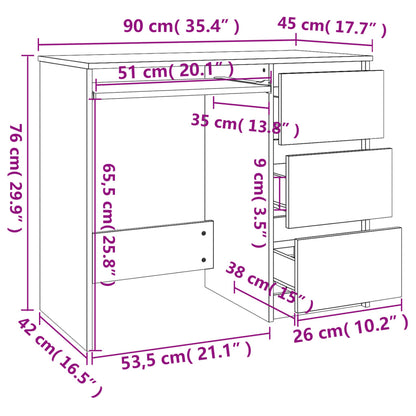 Desk White 90x45x76 cm Engineered Wood