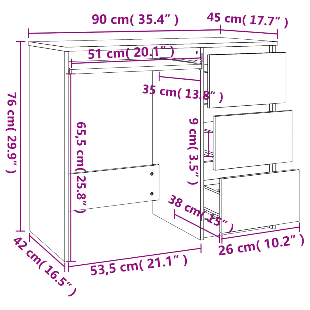 Desk Grey 90x45x76 cm Engineered Wood