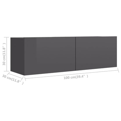 TV Cabinet High Gloss Grey 100x30x30 cm Engineered Wood