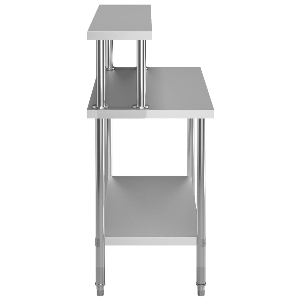 Kitchen Work Table with Overshelf 120x60x120 cm Stainless Steel