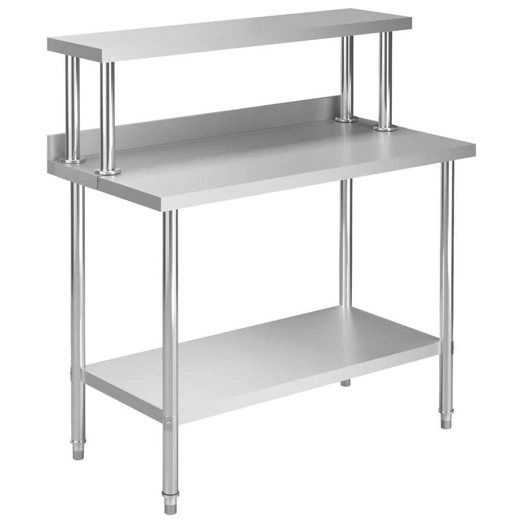 Kitchen Work Table with Overshelf 120x60x120 cm Stainless Steel