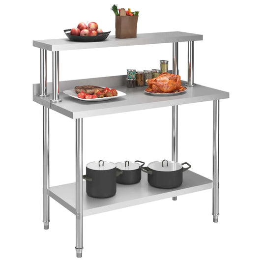 Kitchen Work Table with Overshelf 120x60x120 cm Stainless Steel