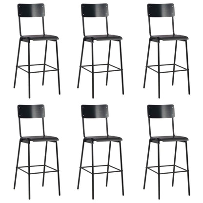 Bar Chairs 6 pcs Black Solid Plywood Steel