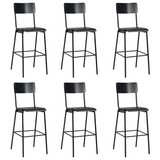 Bar Chairs 6 pcs Black Solid Plywood Steel