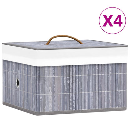 Bamboo Storage Boxes 4 pcs Grey