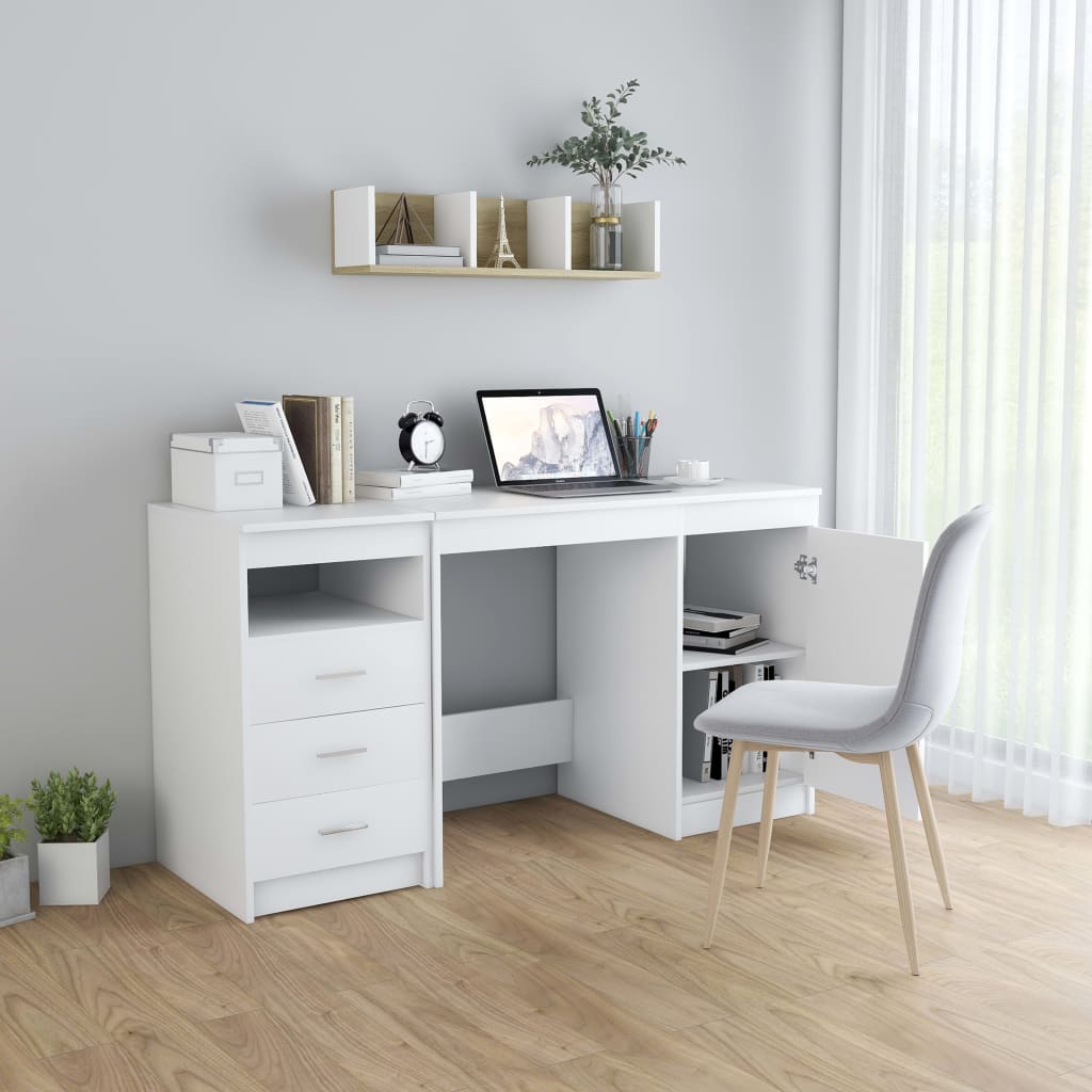 Desk White 140x50x76 cm Engineered Wood