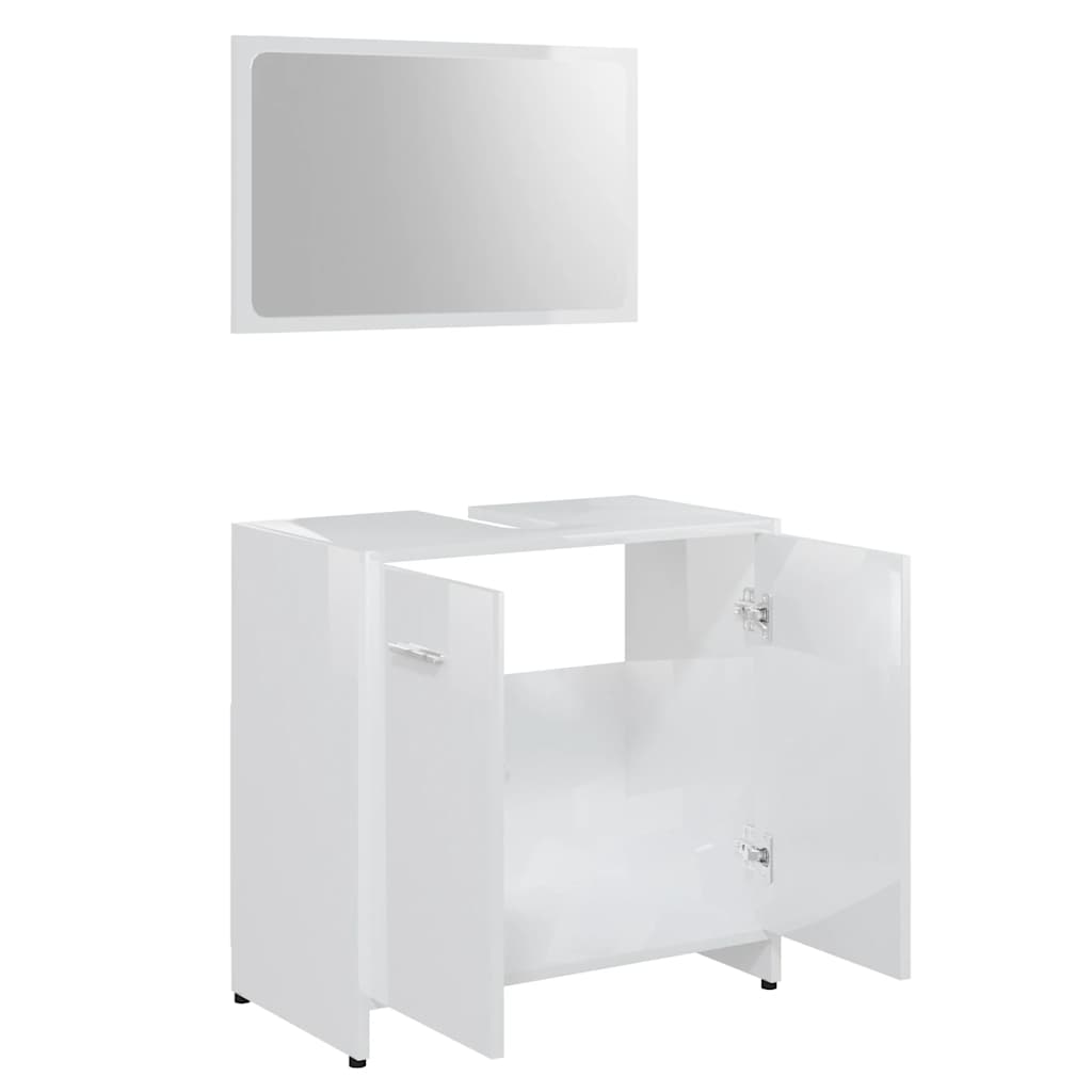 Bathroom Furniture Set High Gloss White Engineered Wood