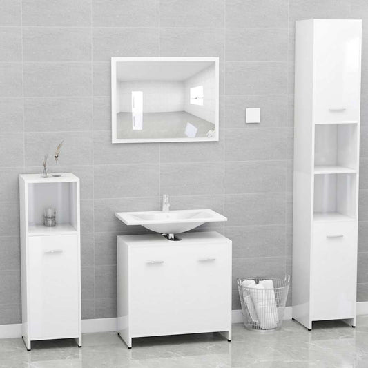 Bathroom Furniture Set High Gloss White Engineered Wood