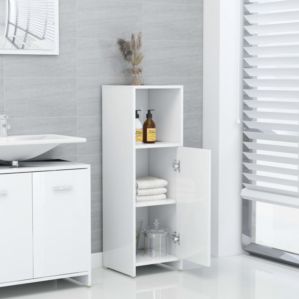 Bathroom Cabinet High Gloss White 30x30x95 cm Engineered Wood