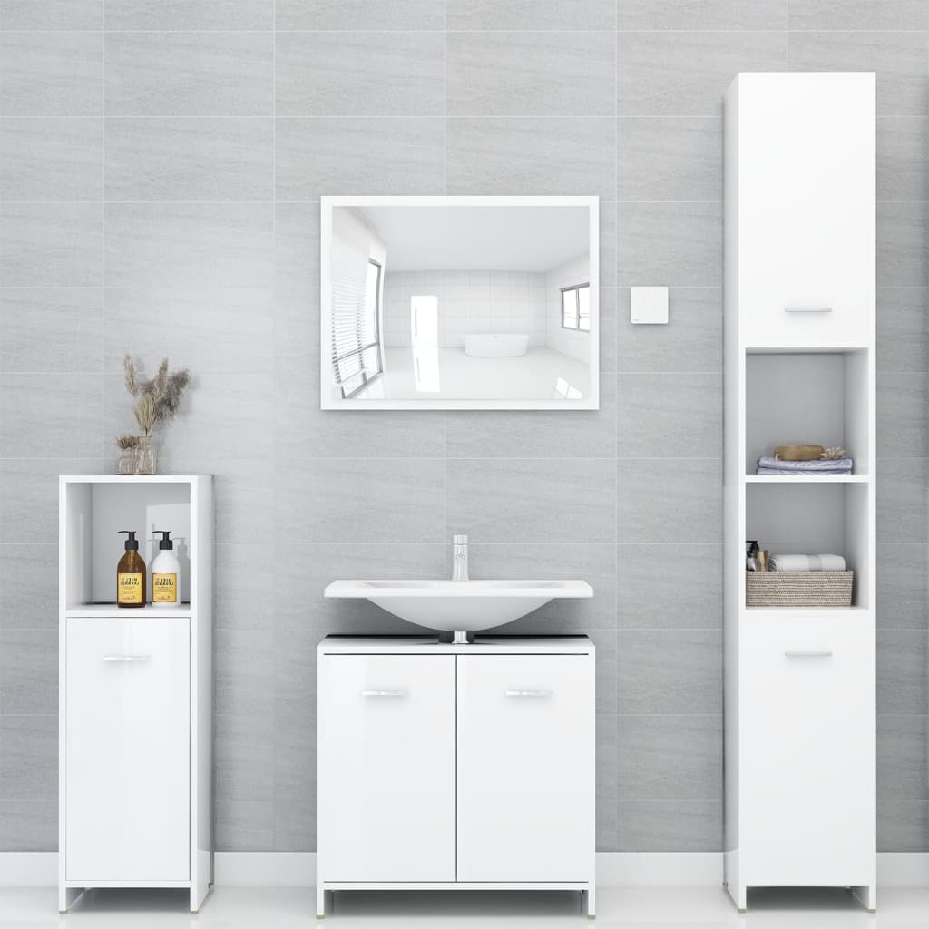 Bathroom Cabinet High Gloss White 30x30x95 cm Engineered Wood