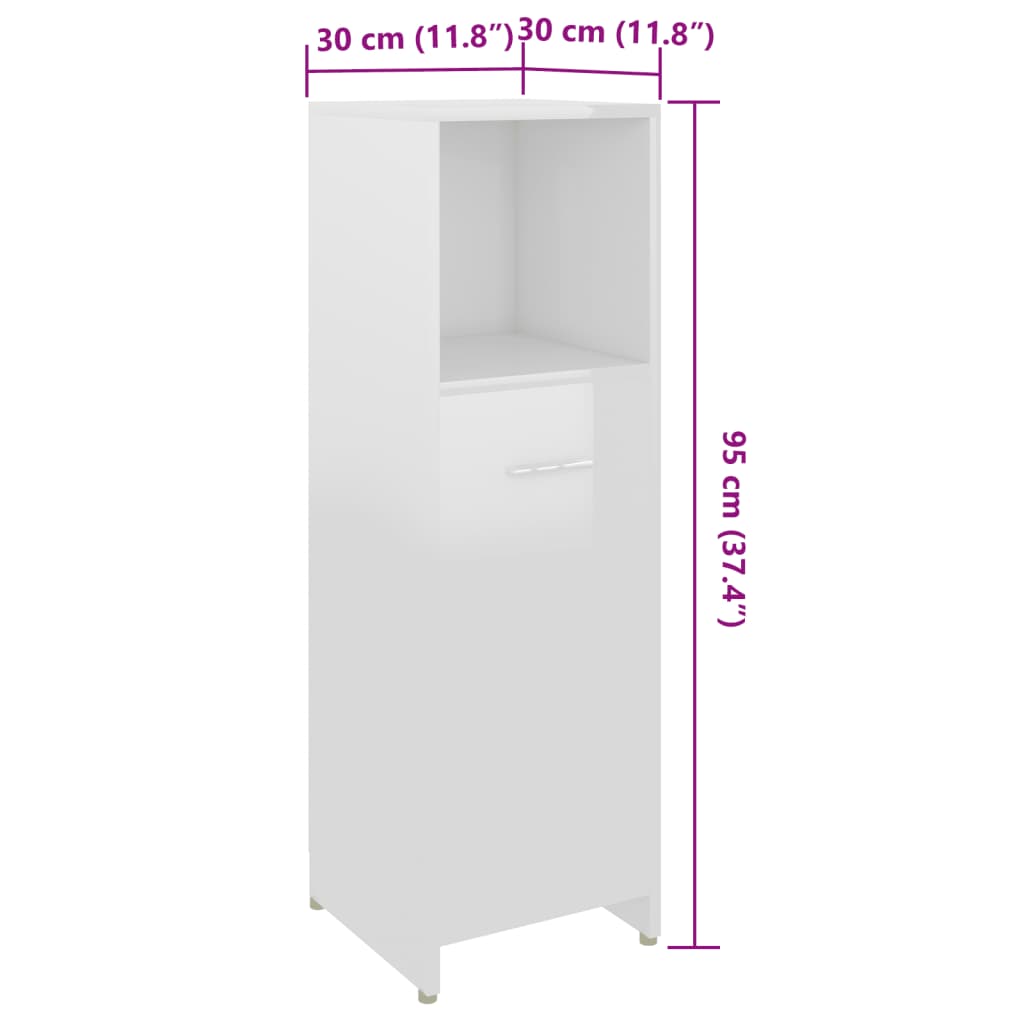 Bathroom Cabinet High Gloss White 30x30x95 cm Engineered Wood