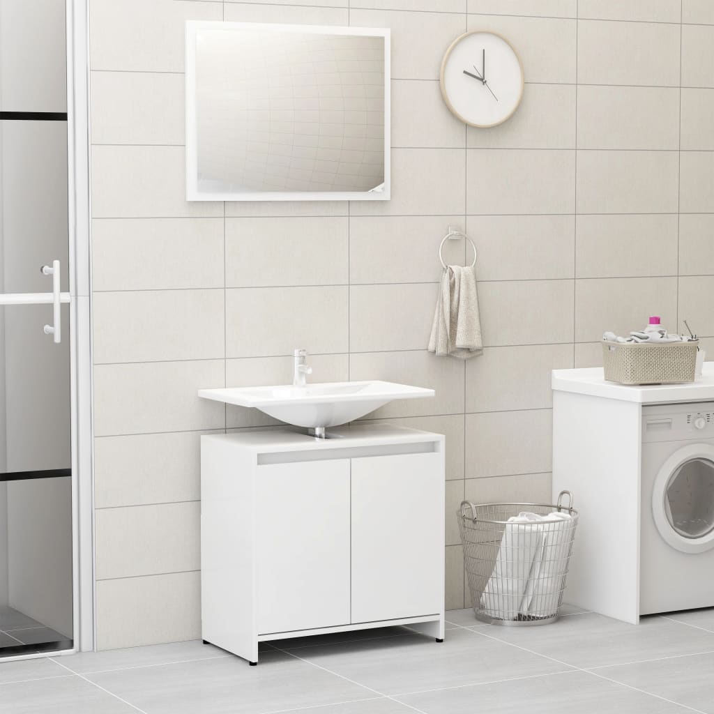 Bathroom Furniture Set High Gloss White Engineered Wood