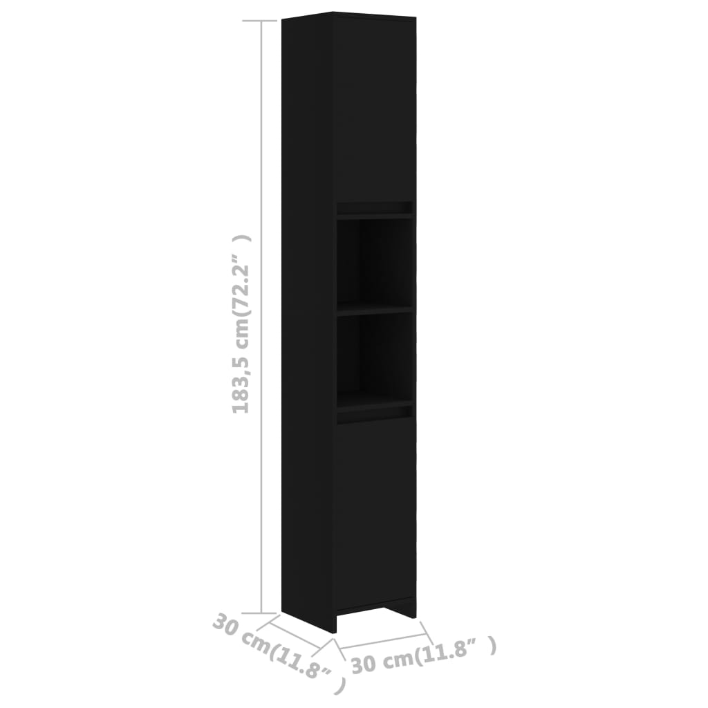 Bathroom Cabinet Black 30x30x183.5 cm Engineered Wood