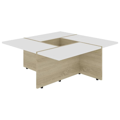 Coffee Table White and Sonoma Oak 79.5x79.5x30 cm Engineered Wood